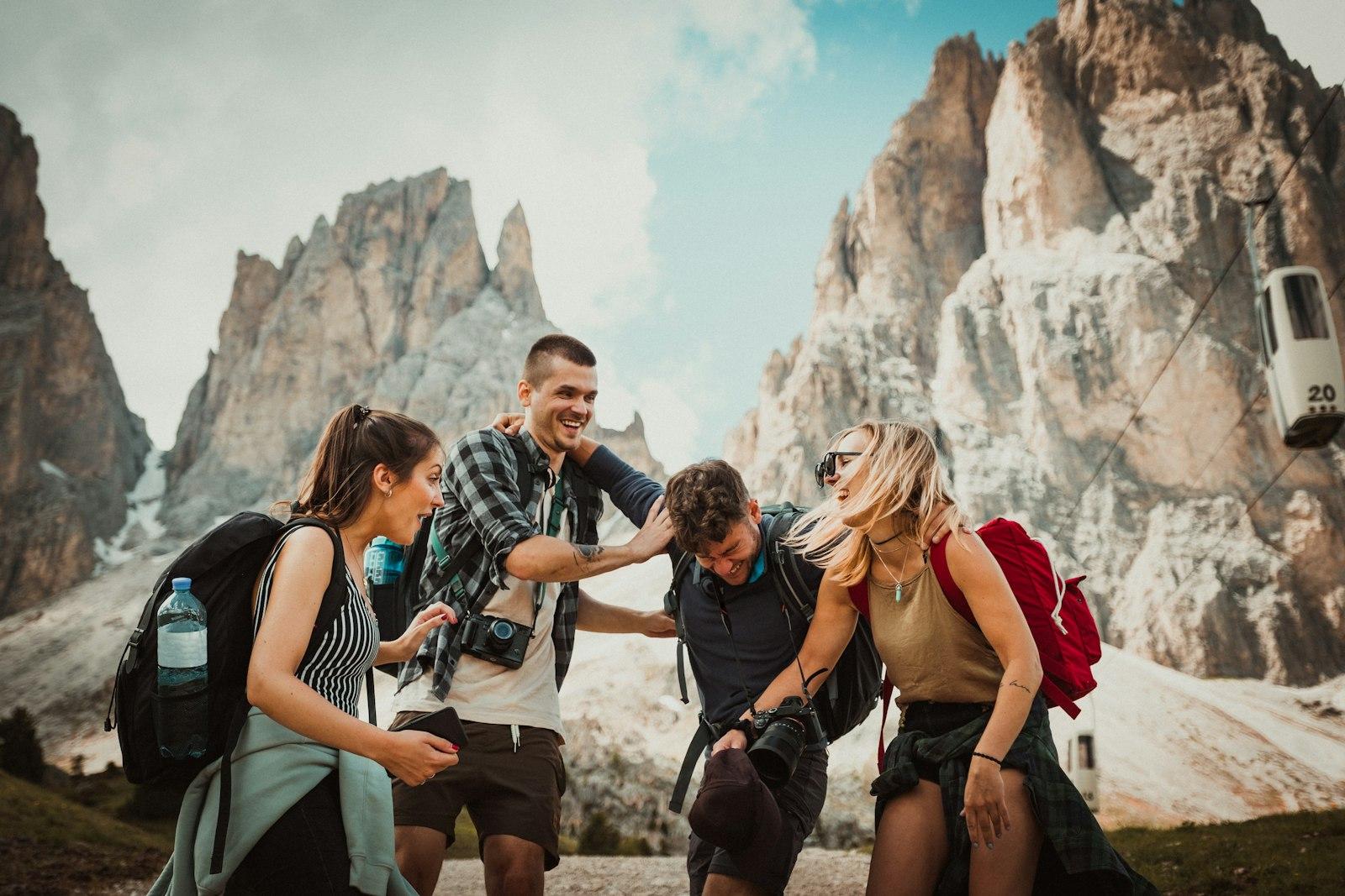Group of friends travelling together in the mountains